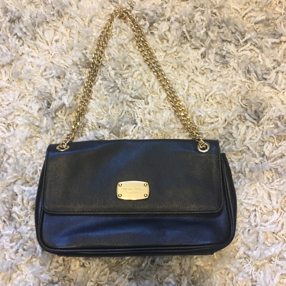 MICHAEL Michael Kors black leather clutch gold hardware